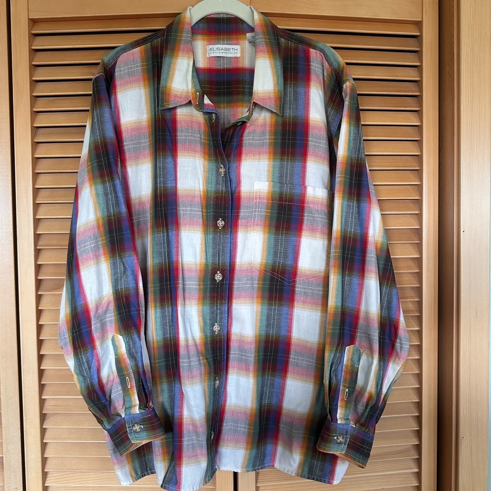 Vintage Women’s Elizabeth by Liz Claireborne Multicolor Plaid Long-Sleeve Shirt
